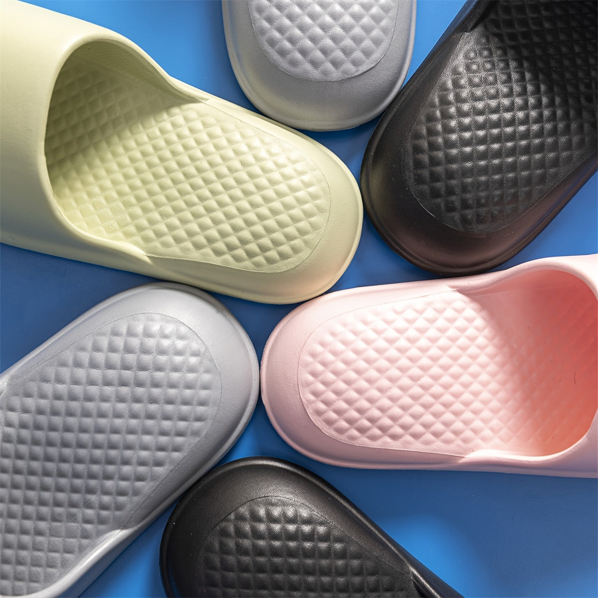 Solid Color Unisex Comfortable Minimalist Creative Embossed Cushion Summer Women's Slippers Soft EVA Versatile Couple Outdoor Beach Walking Indoor Home Bathing Multi-Color Options LE-576