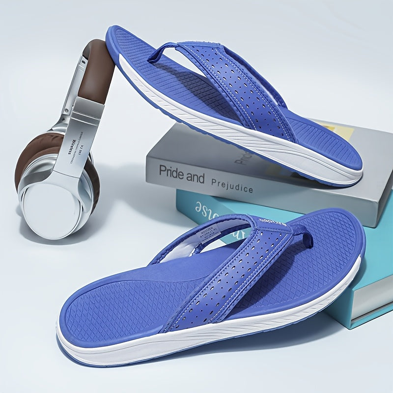 Men's Non-Slip Sport Flip Flops - Slip-On Beach Sandals with Cushioned EVA Sole, Lightweight PU Upper - All-Season Indoor/Outdoor Shoes for Gym, Travel, Casual Walking - Men's Comfortable Thong Sandals, Beach Shoes, Travel Footwear, Sleek Design,