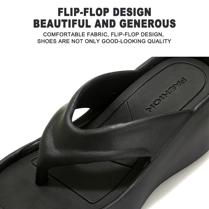 Women's Comfort Wedge Flip-Flops with Arch Support - Casual Slide Sandals for Indoor/Outdoor, Summer Patio & Pool, Non-Slip EVA Sole