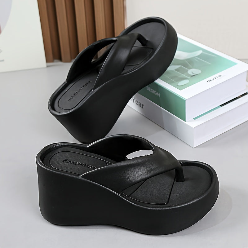 Women's Comfort Wedge Flip-Flops with Arch Support - Casual Slide Sandals for Indoor/Outdoor, Summer Patio & Pool, Non-Slip EVA Sole