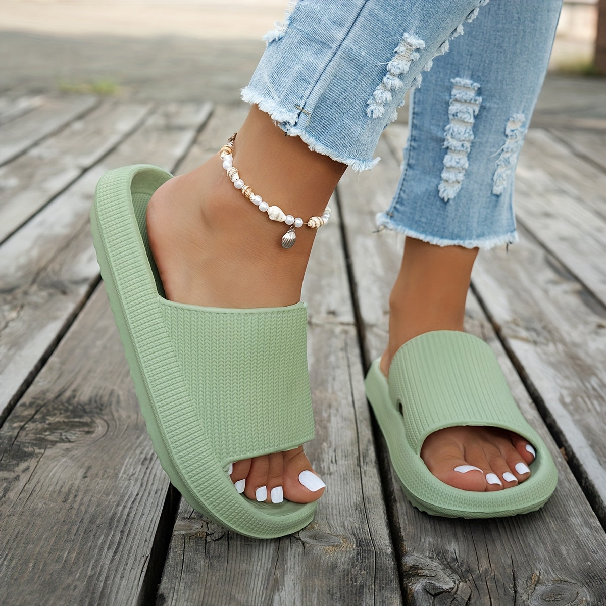 1 Pair Women'S Thick Sole Non-Slip Slide Sandals, Casual Slippers for Beach and Indoor/Outdoor Use, Comfortable All-Season EVA Shoes, Hand Washable Solid Color, Indoor Slippers