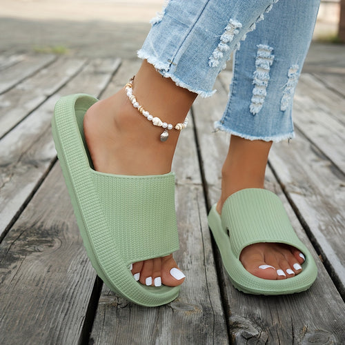 1 Pair Women'S Thick Sole Non-Slip Slide Sandals, Casual Slippers for Beach and Indoor/Outdoor Use, Comfortable All-Season EVA Shoes, Hand Washable Solid Color, Indoor Slippers