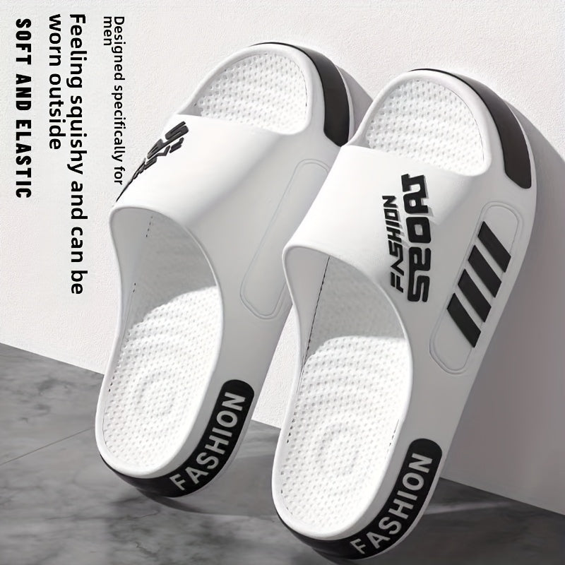 Men'S EVA Slide Sandals - Non-Slip, Massage Design, White with Black Accents, Perfect for Indoor & Outdoor Use, All-Season Comfort, Indoor Slippers | Sporty Sandals | EVA Sandals
