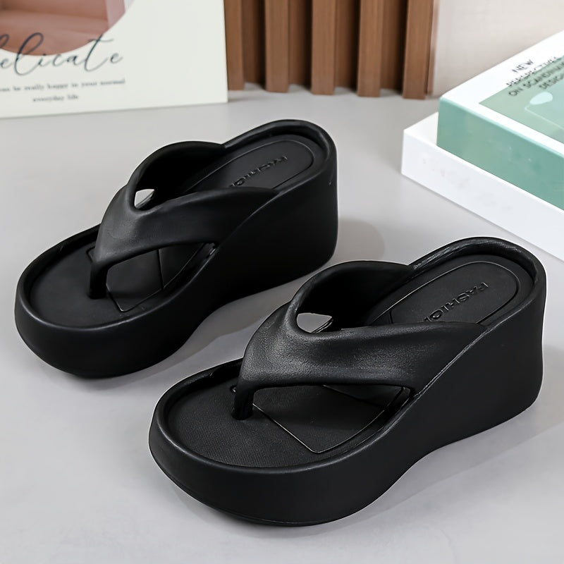 Women's Comfort Wedge Flip-Flops with Arch Support - Casual Slide Sandals for Indoor/Outdoor, Summer Patio & Pool, Non-Slip EVA Sole