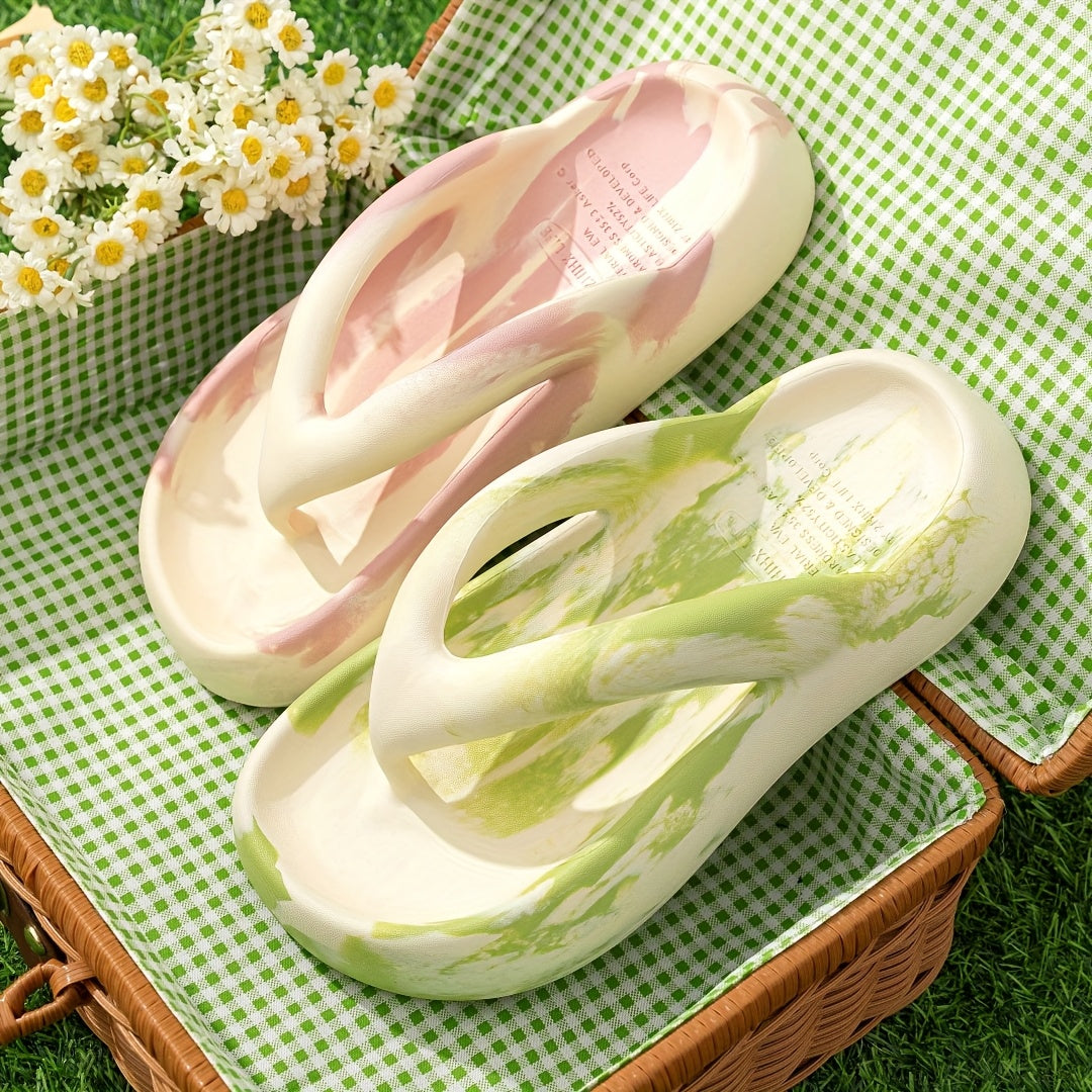 Unisex EVA Slide Sandals - Slip-On Open-Toe Beach Slippers with Pastel Pink & White Pattern, Lightweight Breathable All-Season Indoor/Outdoor Casual Slippers for Men & Women, Perfect Gift, Indoor Footwear, Vibrant Slipon, Comfortable Footwear