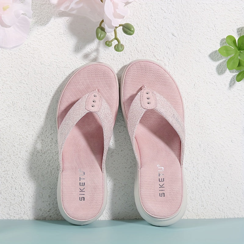 Women's Summer Slide Sandals - Casual Open-Toe Flip-Flops with Arch Support, Comfortable Low Heel, Fabric Upper, EVA Insole, Available in Pink, Red, Blue, Black, Grey, Beige & More, Sizes 35-42, Strappy Sandals