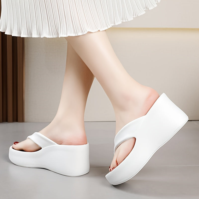 Women's Comfort Wedge Flip-Flops with Arch Support - Casual Slide Sandals for Indoor/Outdoor, Summer Patio & Pool, Non-Slip EVA Sole