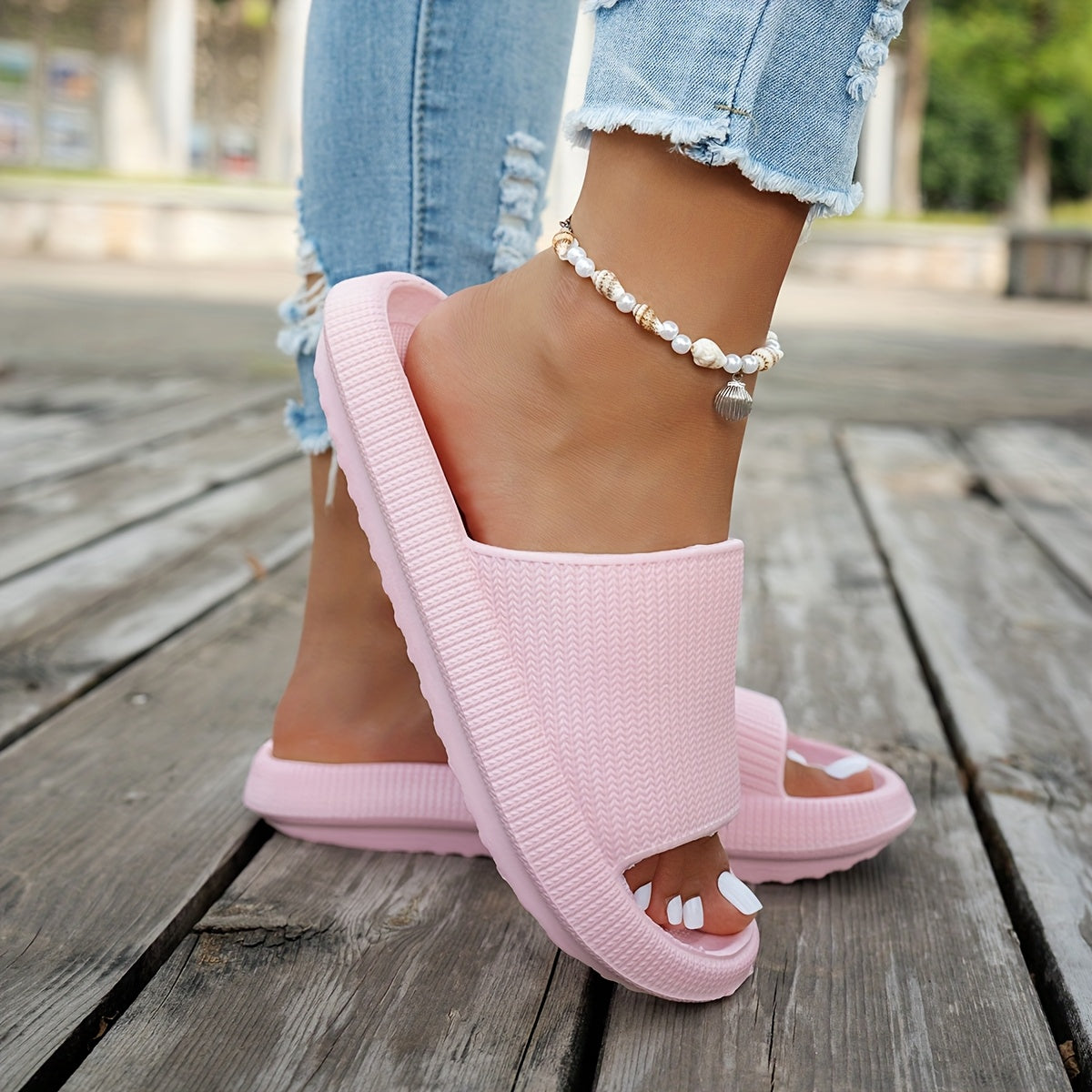 1 Pair Women'S Thick Sole Non-Slip Slide Sandals, Casual Slippers for Beach and Indoor/Outdoor Use, Comfortable All-Season EVA Shoes, Hand Washable Solid Color, Indoor Slippers