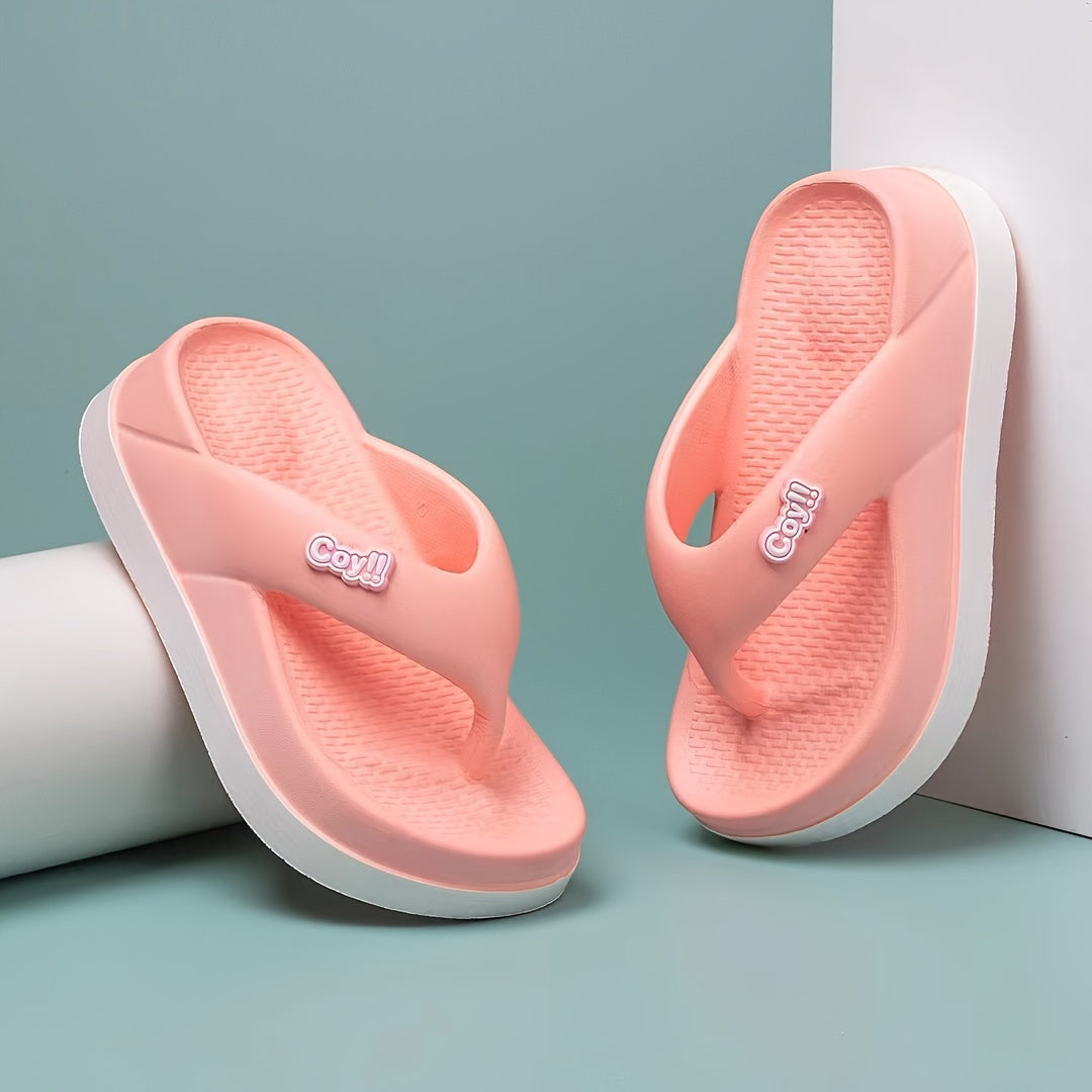 Women'S Summer EVA Flip-Flops - Thick Sole Non-Slip Beach Sandals with Color-Block Design, Casual Slip-On Flat Heel for Poolside & Outdoor Comfort, Ladies Flip Flops, Poolside Footwear, Trendy Footwear, Durable Footwear