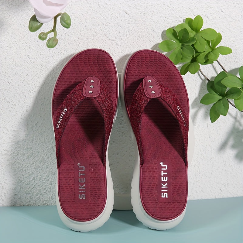 Women's Summer Slide Sandals - Casual Open-Toe Flip-Flops with Arch Support, Comfortable Low Heel, Fabric Upper, EVA Insole, Available in Pink, Red, Blue, Black, Grey, Beige & More, Sizes 35-42, Strappy Sandals