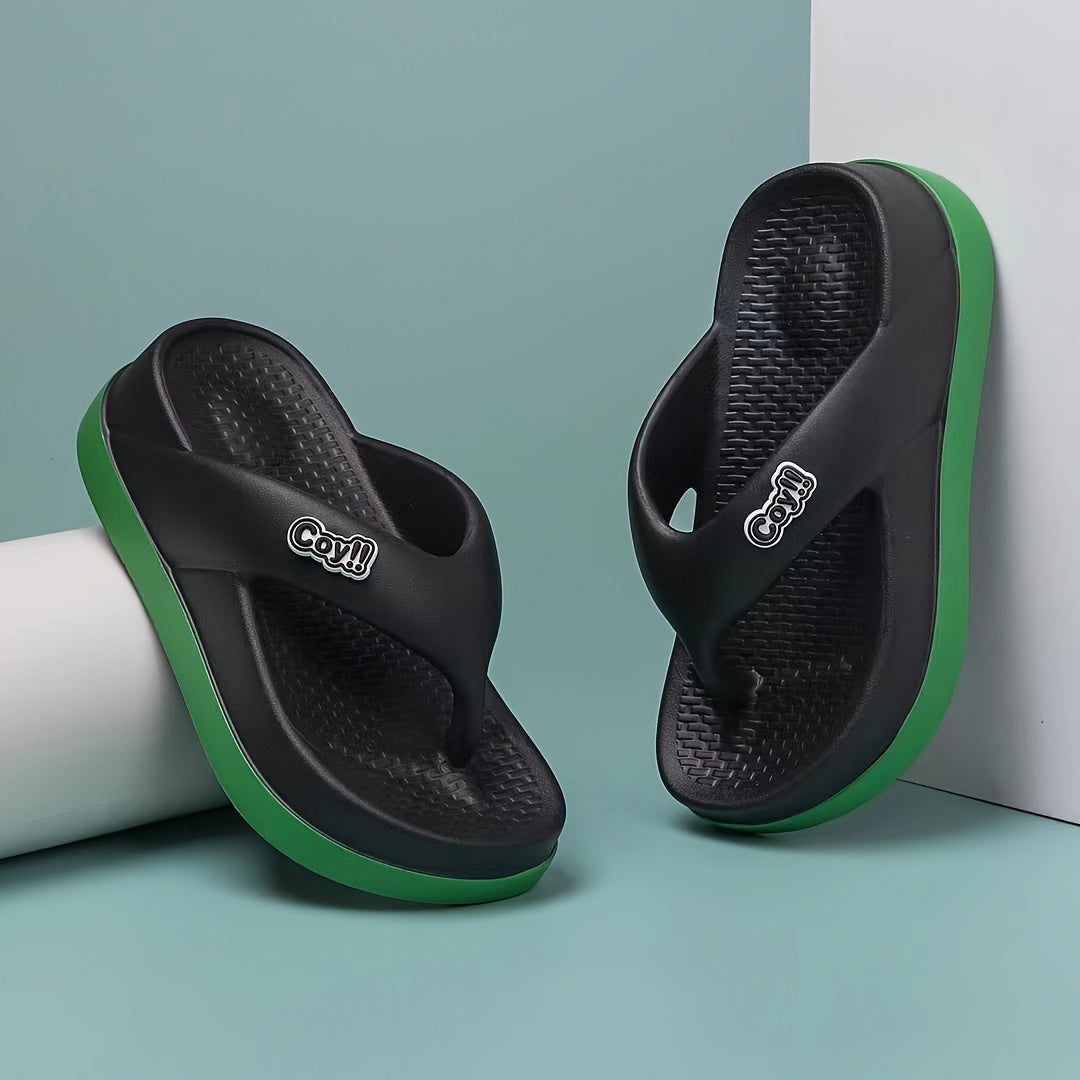 Women'S Summer EVA Flip-Flops - Thick Sole Non-Slip Beach Sandals with Color-Block Design, Casual Slip-On Flat Heel for Poolside & Outdoor Comfort, Ladies Flip Flops, Poolside Footwear, Trendy Footwear, Durable Footwear
