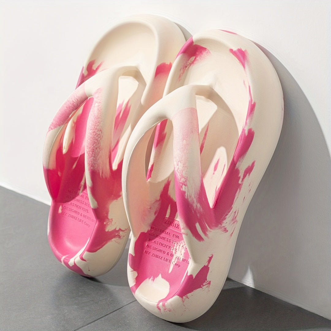 Unisex EVA Slide Sandals - Slip-On Open-Toe Beach Slippers with Pastel Pink & White Pattern, Lightweight Breathable All-Season Indoor/Outdoor Casual Slippers for Men & Women, Perfect Gift, Indoor Footwear, Vibrant Slipon, Comfortable Footwear