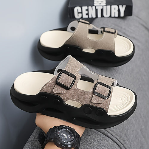 2025 Summer Minimalist Thick-Soled Couple Slides - Breathable EVA Sandals with Non-Slip Grip, Fashionable Black & Beige Design for Indoor/Outdoor Use, Perfect for Beach, Casual Wear, and Home Comfort, Beach Sandals