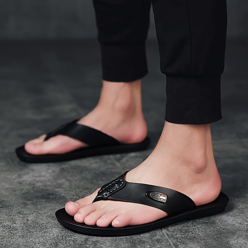 Men's Soft Non-Slip EVA Slide Sandals - Slip-On Rubber Sole Indoor/Outdoor House Shoes for Beach, Casual & Home Use - Lightweight Comfortable Vacation Slippers (Black), Solid Color Design, Beach Footwear, Minimalist Footwear, Unisex Slides