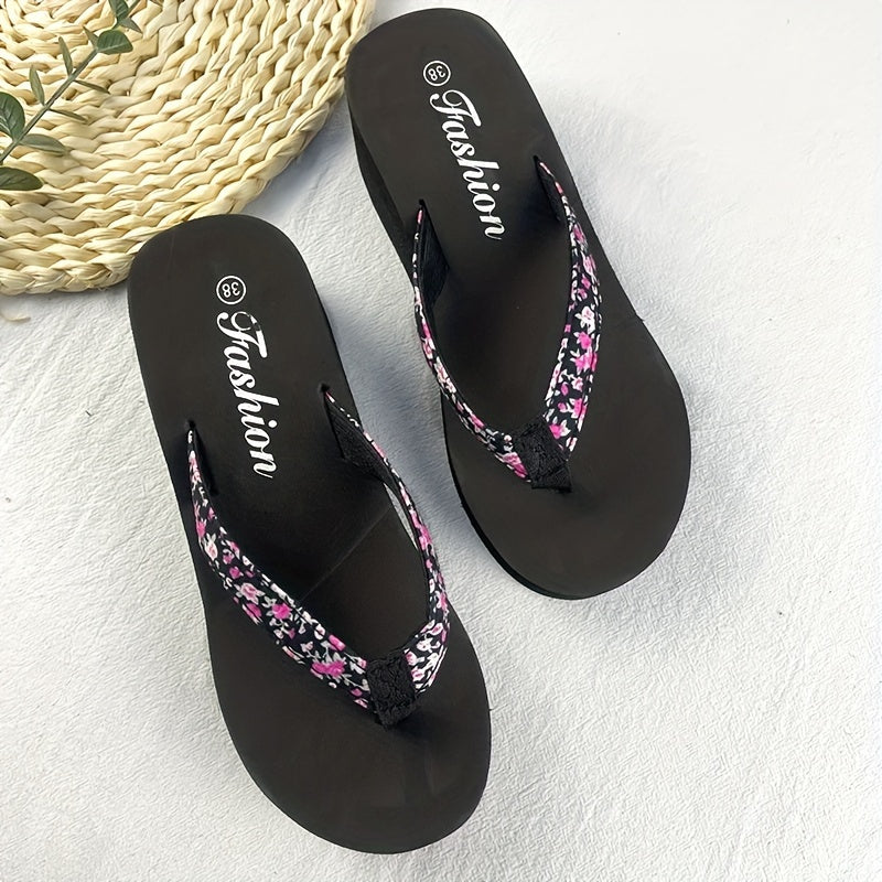Women'S Floral Print Flip Flops - Lightweight EVA Sole & Insole, Comfortable Fabric Straps, Low Heel 0.98inch, Perfect for Summer Beach & Vacation Wear, Vacation Slippers | Floral Pattern Sandals | EVA Material Sandals