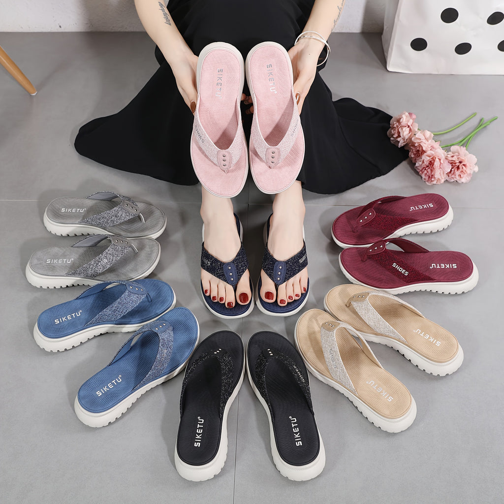 Women's Summer Slide Sandals - Casual Open-Toe Flip-Flops with Arch Support, Comfortable Low Heel, Fabric Upper, EVA Insole, Available in Pink, Red, Blue, Black, Grey, Beige & More, Sizes 35-42, Strappy Sandals
