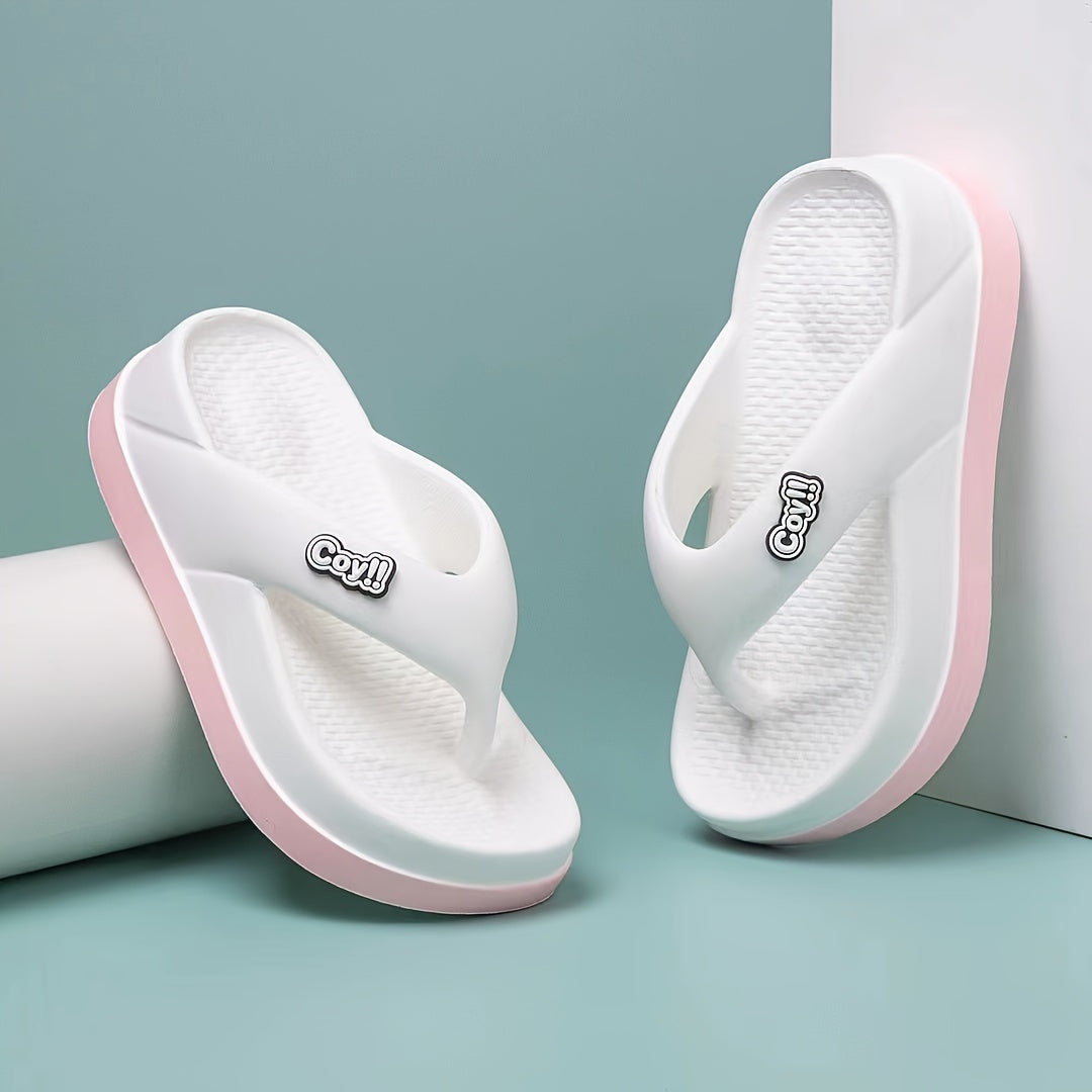 Women'S Summer EVA Flip-Flops - Thick Sole Non-Slip Beach Sandals with Color-Block Design, Casual Slip-On Flat Heel for Poolside & Outdoor Comfort, Ladies Flip Flops, Poolside Footwear, Trendy Footwear, Durable Footwear