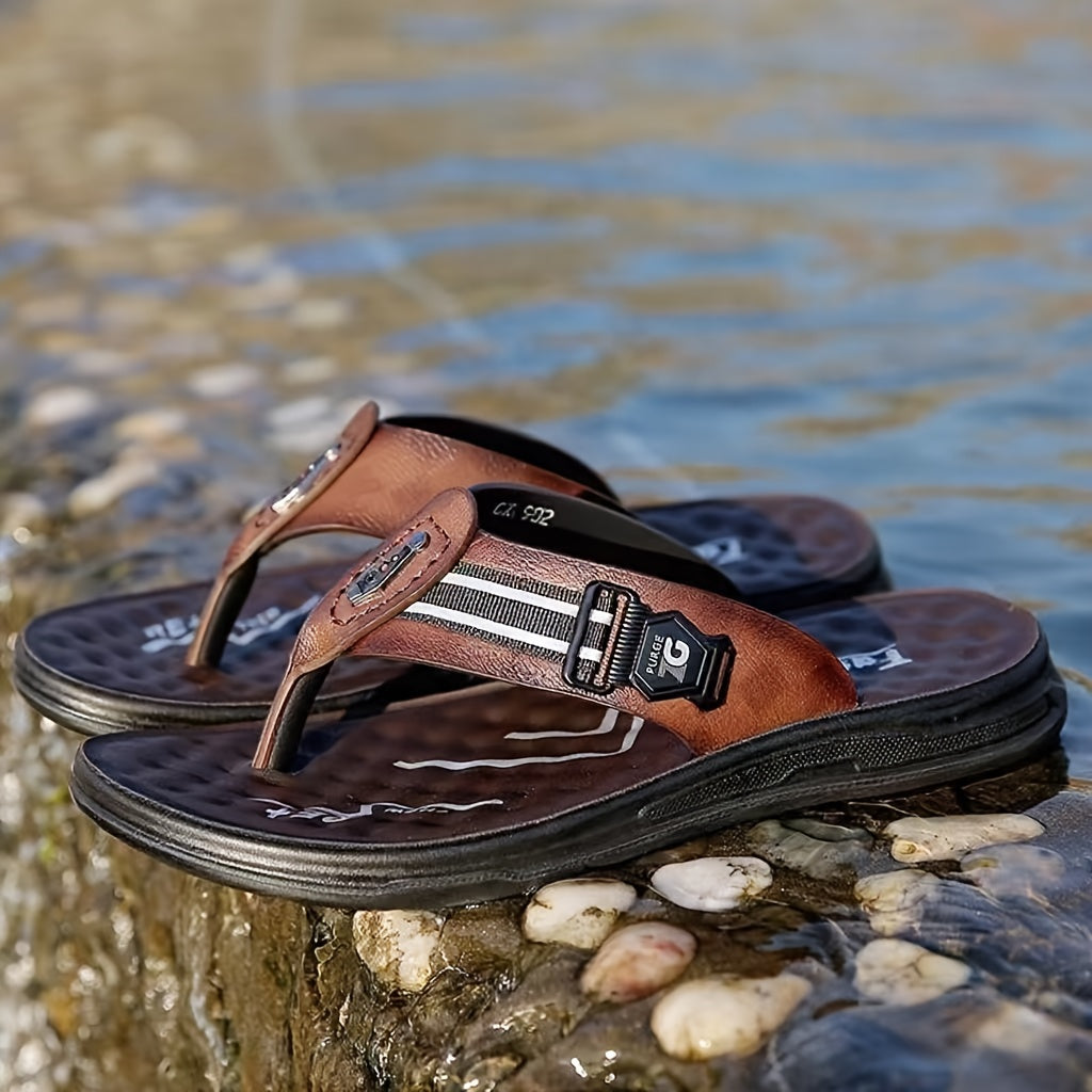 New Trendy Flip-Flops for Home Use, Lazy Slippers, Beach Shoes, Lightweight, Quick-Drying, Odor-Resistant, Wear-Resistant, Comfortable, Soft-Soled Casual Shoes for Men. Summer Outdoor Fashionable And Versatile Home And Bathroom Non-Slip Slippers, 2pcs