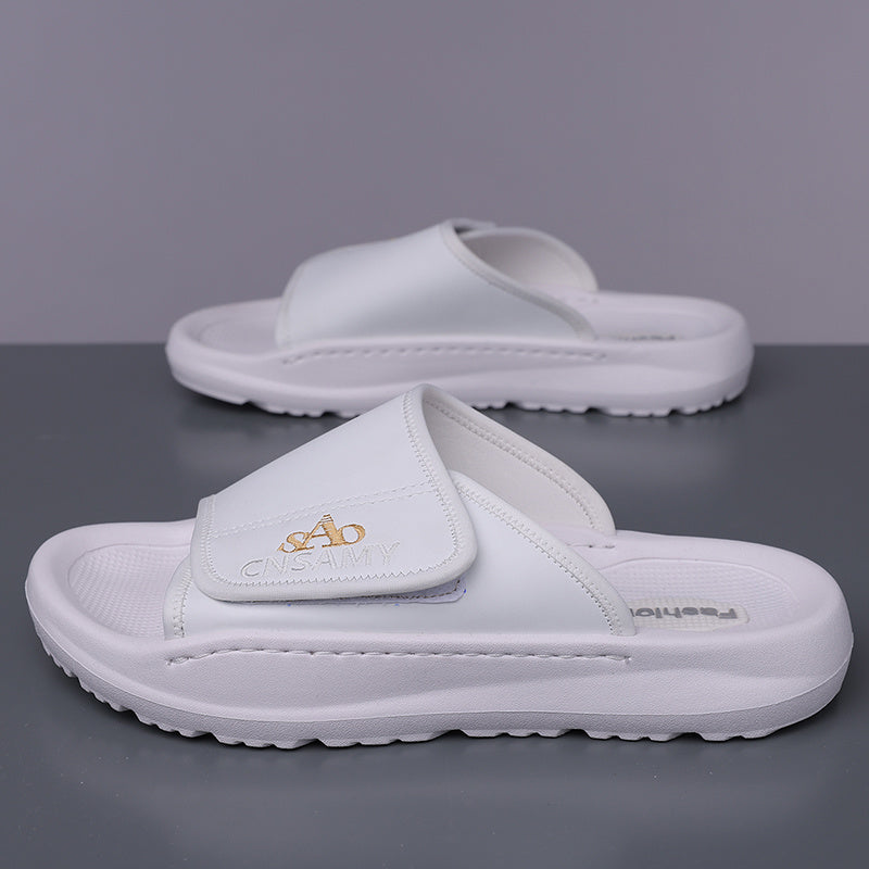 Men's Fashion Anti-Slip Flip-Flops, Comfortable Thick-Soled Summer Beach Sandals - White with Black Accents, Durable EVA Material, Casual Outdoor Style, Unisex Design, 2025 New Lightweight Quick-Dry Men's Slippers - Stylish Open-Toe Sandals for