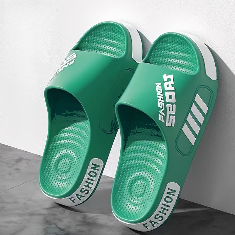 Men'S EVA Slide Sandals - Non-Slip, Massage Design, White with Black Accents, Perfect for Indoor & Outdoor Use, All-Season Comfort, Indoor Slippers | Sporty Sandals | EVA Sandals
