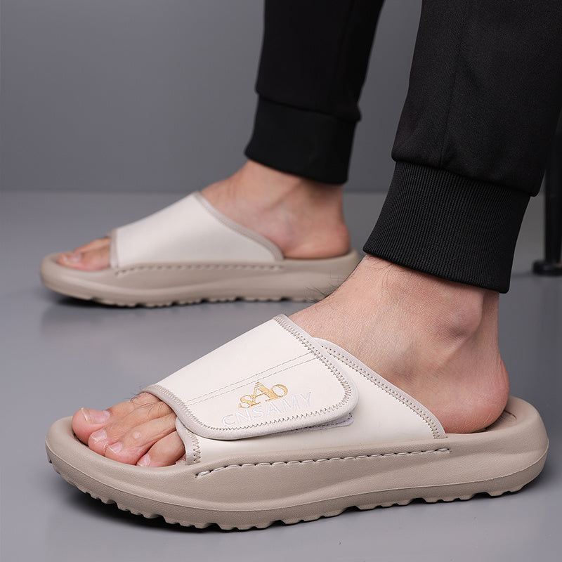 SND Men'S Fashion Non-Slip Flip-Flops, Comfortable Thick Sole Summer Beach Sandals - White with Black Accents, Durable EVA Material, Casual Outdoor Style, Unisex Design, New Men'S Lightweight Quick-Dry Slippers - Stylish Open-Toe Sandals Suitable for