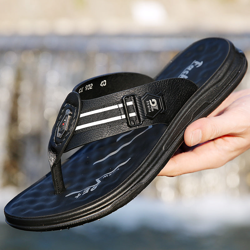 New Trendy Flip-Flops for Home Use, Lazy Slippers, Beach Shoes, Lightweight, Quick-Drying, Odor-Resistant, Wear-Resistant, Comfortable, Soft-Soled Casual Shoes for Men. Summer Outdoor Fashionable And Versatile Home And Bathroom Non-Slip Slippers, 2pcs