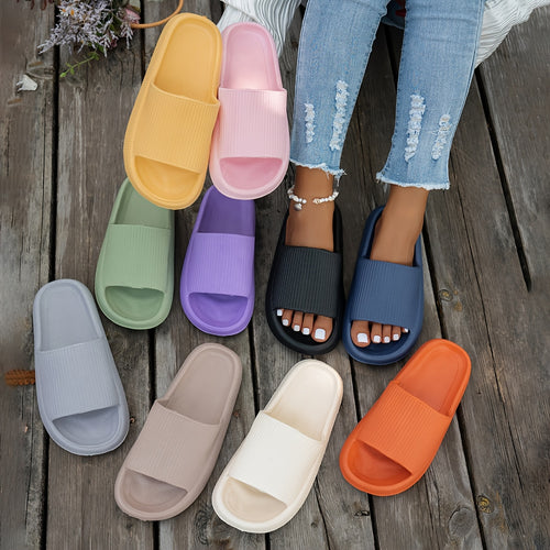 1 Pair Women'S Thick Sole Non-Slip Slide Sandals, Casual Slippers for Beach and Indoor/Outdoor Use, Comfortable All-Season EVA Shoes, Hand Washable Solid Color, Indoor Slippers
