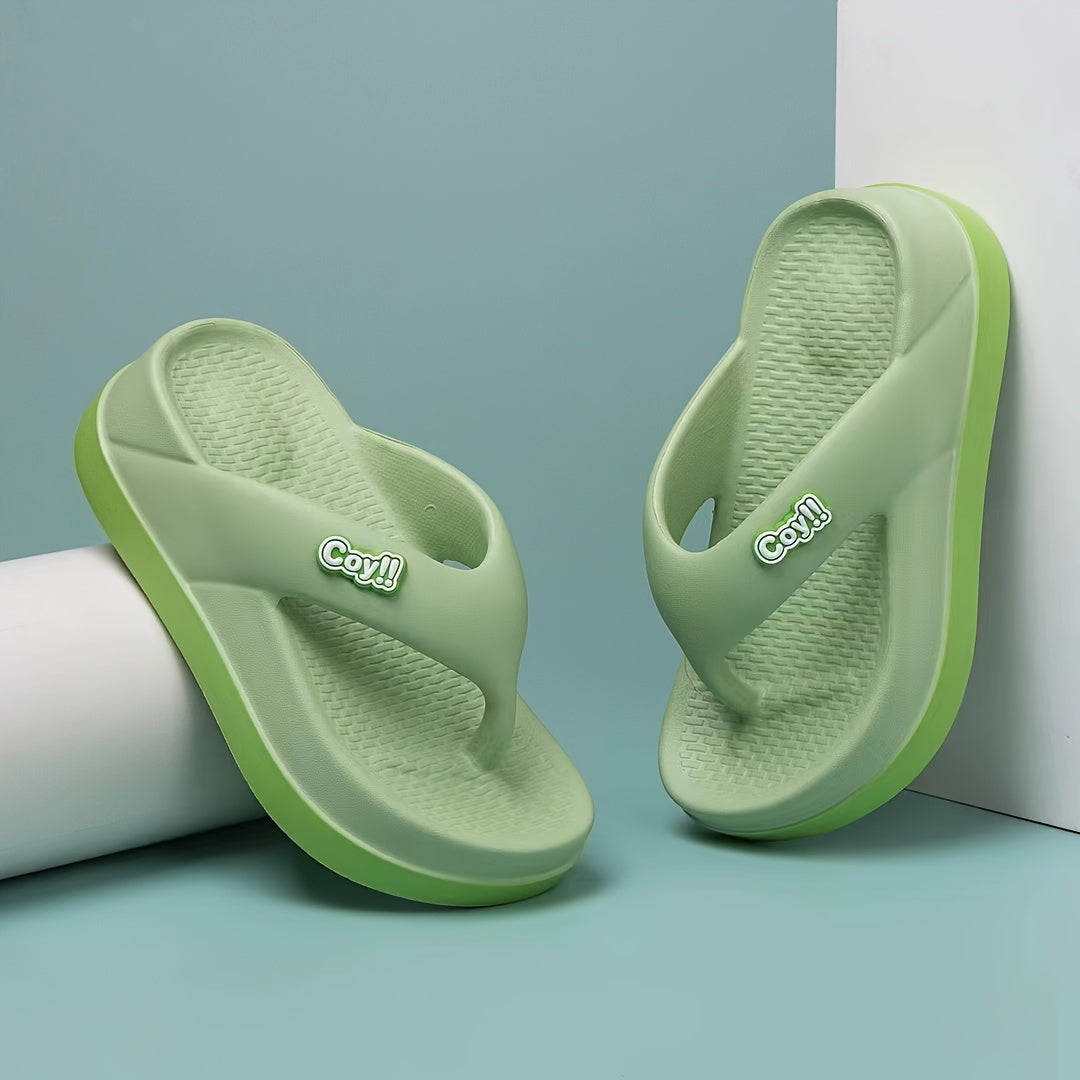 Women'S Summer EVA Flip-Flops - Thick Sole Non-Slip Beach Sandals with Color-Block Design, Casual Slip-On Flat Heel for Poolside & Outdoor Comfort, Ladies Flip Flops, Poolside Footwear, Trendy Footwear, Durable Footwear