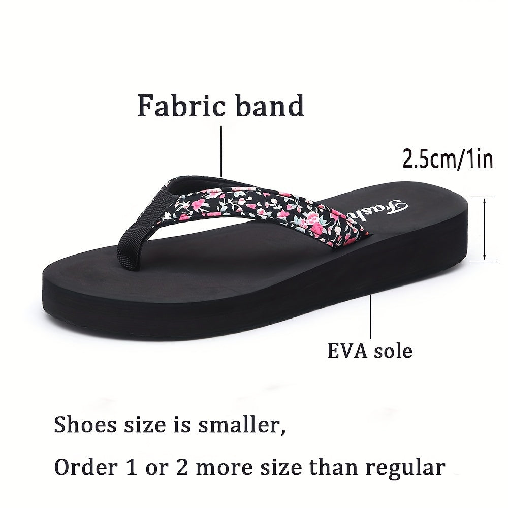 Women'S Floral Print Flip Flops - Lightweight EVA Sole & Insole, Comfortable Fabric Straps, Low Heel 0.98inch, Perfect for Summer Beach & Vacation Wear, Vacation Slippers | Floral Pattern Sandals | EVA Material Sandals