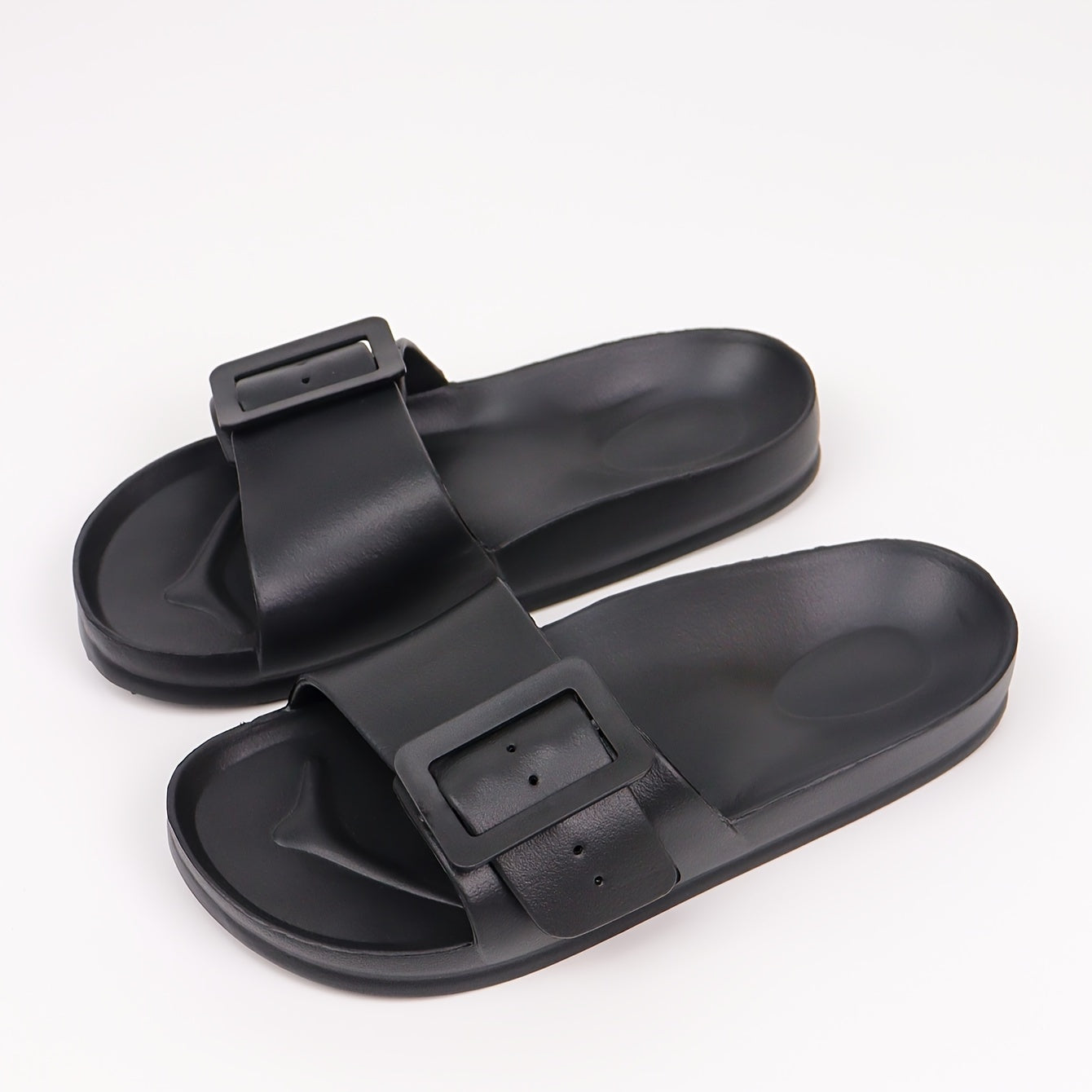 Women's Solid Color EVA Slides, Soft Sole Lightweight Adjustable Buckle Comfort Slides, Non-slip Beach Slides