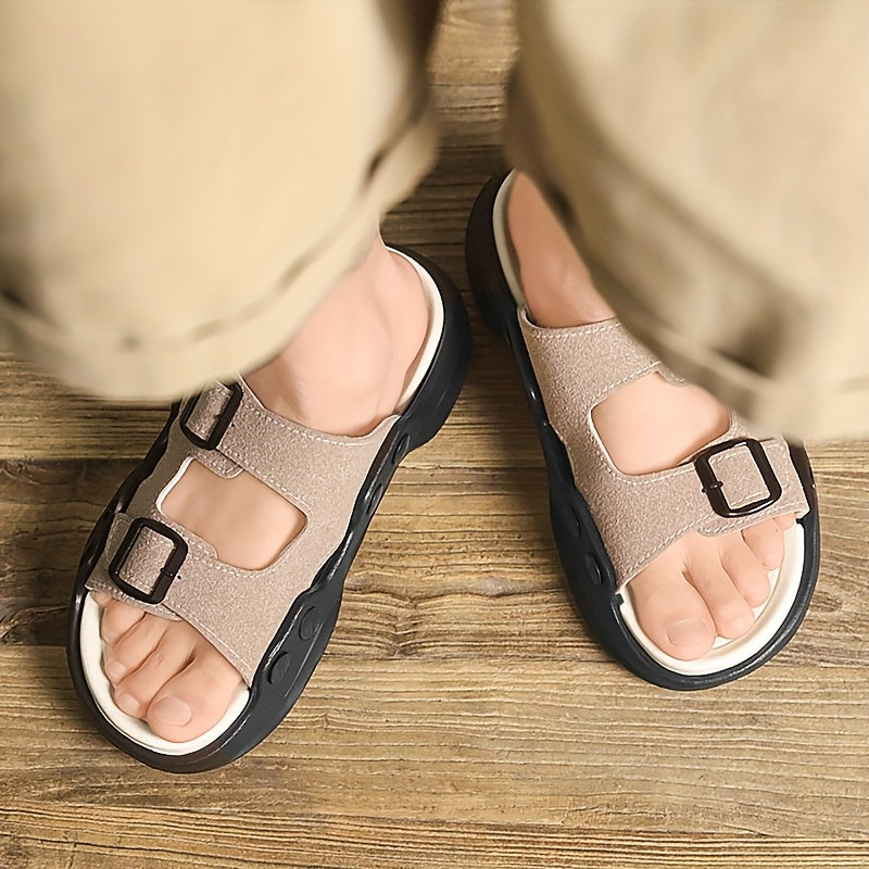 2025 Summer Minimalist Thick-Soled Couple Slides - Breathable EVA Sandals with Non-Slip Grip, Fashionable Black & Beige Design for Indoor/Outdoor Use, Perfect for Beach, Casual Wear, and Home Comfort, Beach Sandals