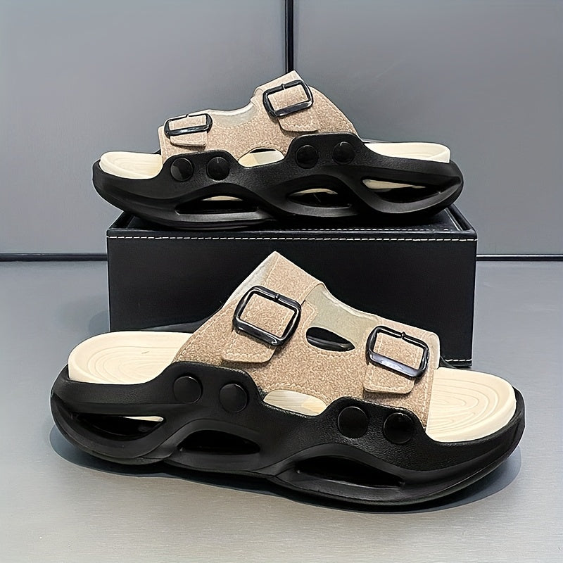2025 Summer Minimalist Thick-Soled Couple Slides - Breathable EVA Sandals with Non-Slip Grip, Fashionable Black & Beige Design for Indoor/Outdoor Use, Perfect for Beach, Casual Wear, and Home Comfort, Beach Sandals