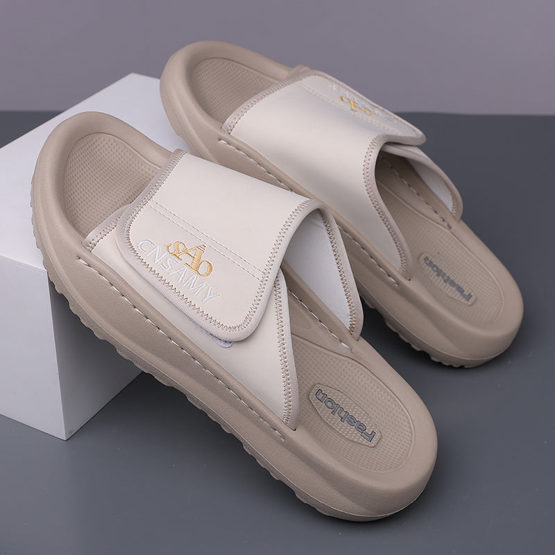 SND Men'S Fashion Non-Slip Flip-Flops, Comfortable Thick Sole Summer Beach Sandals - White with Black Accents, Durable EVA Material, Casual Outdoor Style, Unisex Design, New Men'S Lightweight Quick-Dry Slippers - Stylish Open-Toe Sandals Suitable for