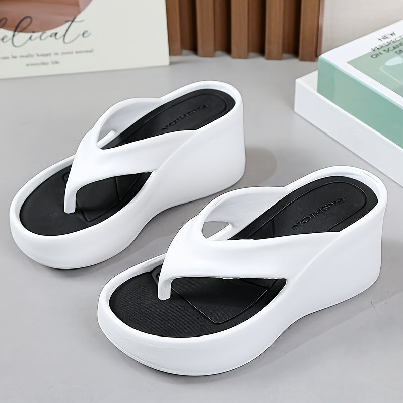 Women's Comfort Wedge Flip-Flops with Arch Support - Casual Slide Sandals for Indoor/Outdoor, Summer Patio & Pool, Non-Slip EVA Sole