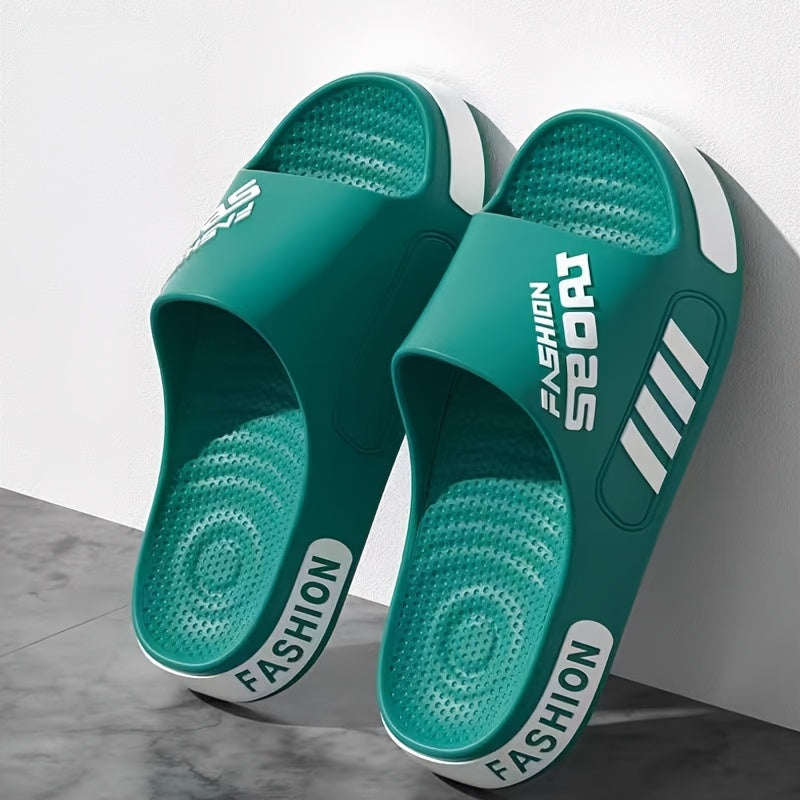 Men'S EVA Slide Sandals - Non-Slip, Massage Design, White with Black Accents, Perfect for Indoor & Outdoor Use, All-Season Comfort, Indoor Slippers | Sporty Sandals | EVA Sandals