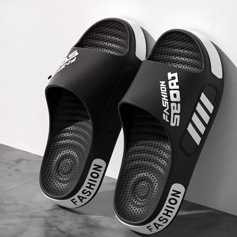 Men'S EVA Slide Sandals - Non-Slip, Massage Design, White with Black Accents, Perfect for Indoor & Outdoor Use, All-Season Comfort, Indoor Slippers | Sporty Sandals | EVA Sandals