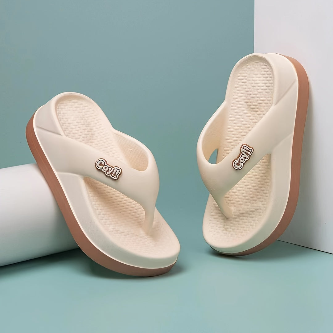 Women'S Summer EVA Flip-Flops - Thick Sole Non-Slip Beach Sandals with Color-Block Design, Casual Slip-On Flat Heel for Poolside & Outdoor Comfort, Ladies Flip Flops, Poolside Footwear, Trendy Footwear, Durable Footwear