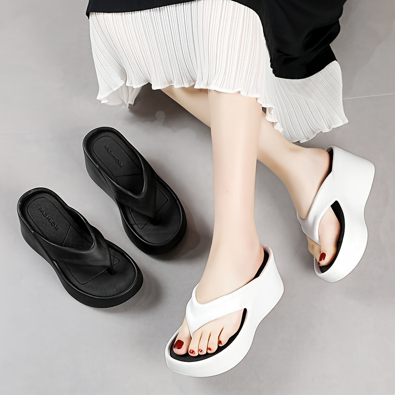 Women's Comfort Wedge Flip-Flops with Arch Support - Casual Slide Sandals for Indoor/Outdoor, Summer Patio & Pool, Non-Slip EVA Sole