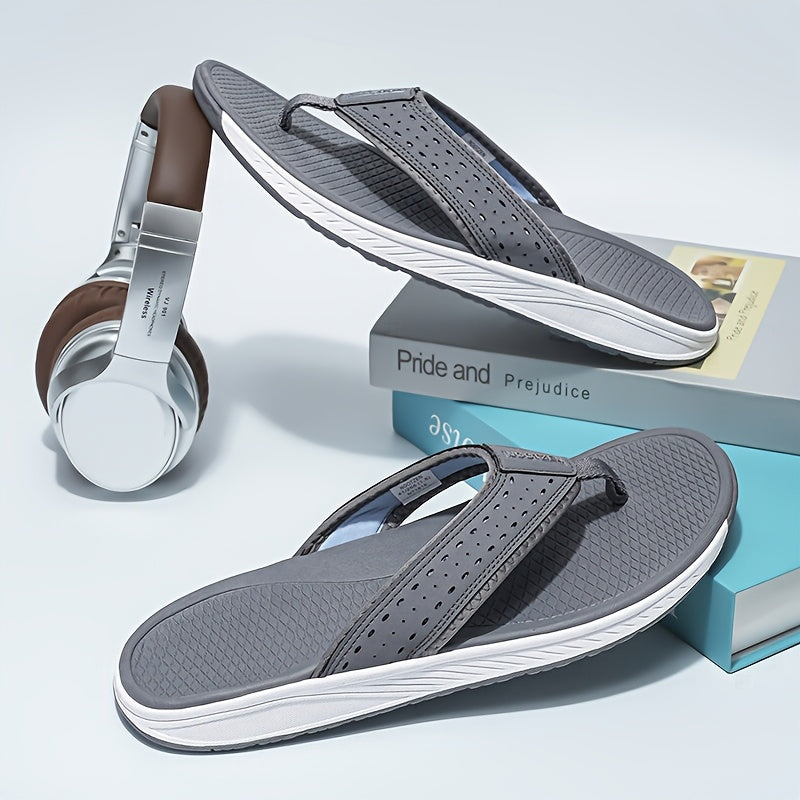 Men's Non-Slip Sport Flip Flops - Slip-On Beach Sandals with Cushioned EVA Sole, Lightweight PU Upper - All-Season Indoor/Outdoor Shoes for Gym, Travel, Casual Walking - Men's Comfortable Thong Sandals, Beach Shoes, Travel Footwear, Sleek Design,