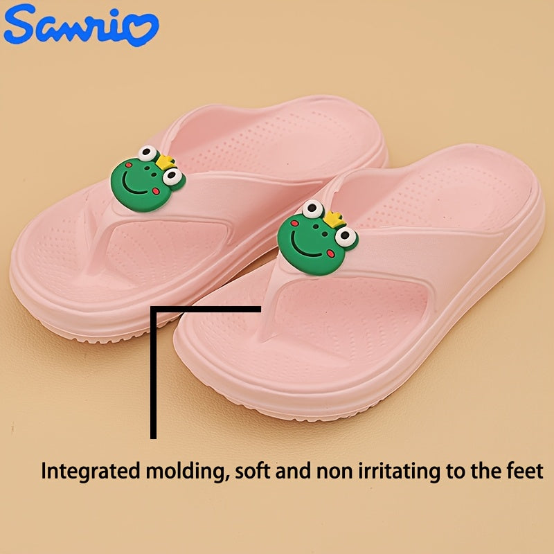 Sanrio Keroppi Women'S Summer Flip-Flops - 1.57inch Thick EVA Soft Lightweight Sandals with Arch Support, Non-Slip EVA Sole & Cartoon Design for Outdoor Casual Wear, Comfortable Footwear, Playful Flipflops, Durable Footwear
