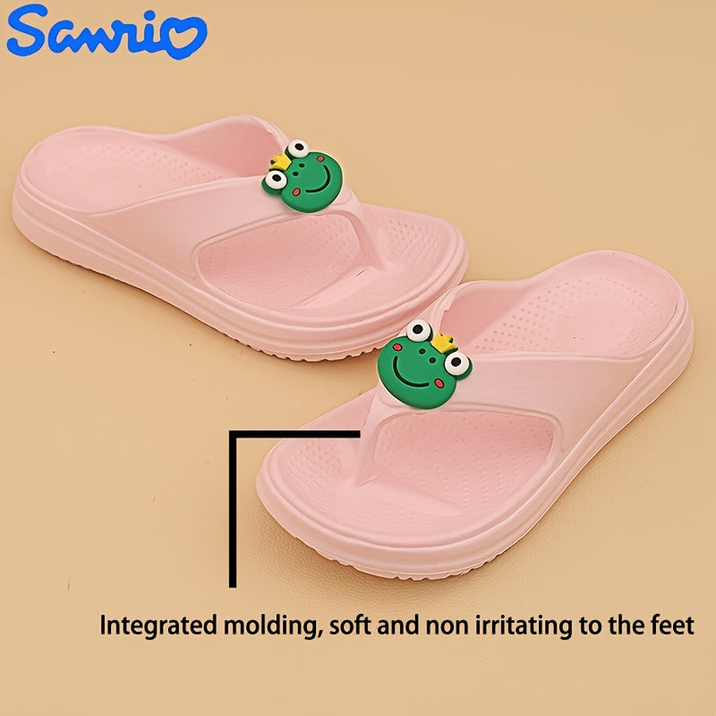 Sanrio Keroppi Women'S Summer Flip-Flops - 1.57inch Thick EVA Soft Lightweight Sandals with Arch Support, Non-Slip EVA Sole & Cartoon Design for Outdoor Casual Wear, Comfortable Footwear, Playful Flipflops, Durable Footwear
