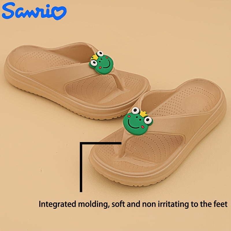 Sanrio Keroppi Women'S Summer Flip-Flops - 1.57inch Thick EVA Soft Lightweight Sandals with Arch Support, Non-Slip EVA Sole & Cartoon Design for Outdoor Casual Wear, Comfortable Footwear, Playful Flipflops, Durable Footwear