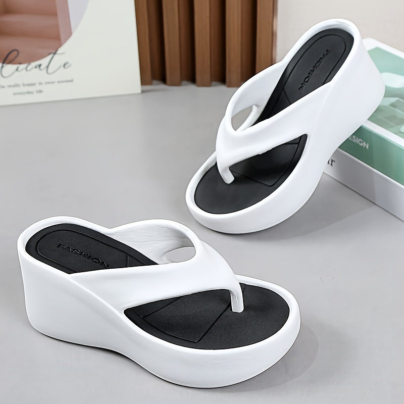 Women's Comfort Wedge Flip-Flops with Arch Support - Casual Slide Sandals for Indoor/Outdoor, Summer Patio & Pool, Non-Slip EVA Sole