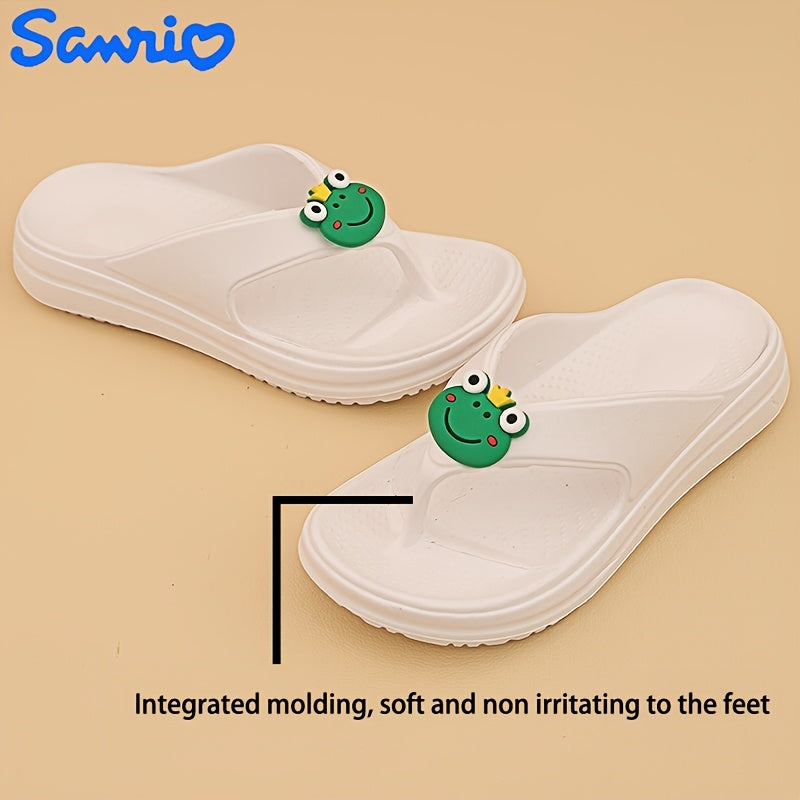 Sanrio Keroppi Women'S Summer Flip-Flops - 1.57inch Thick EVA Soft Lightweight Sandals with Arch Support, Non-Slip EVA Sole & Cartoon Design for Outdoor Casual Wear, Comfortable Footwear, Playful Flipflops, Durable Footwear