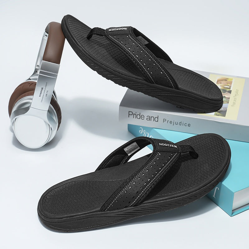 Men's Non-Slip Sport Flip Flops - Slip-On Beach Sandals with Cushioned EVA Sole, Lightweight PU Upper - All-Season Indoor/Outdoor Shoes for Gym, Travel, Casual Walking - Men's Comfortable Thong Sandals, Beach Shoes, Travel Footwear, Sleek Design,