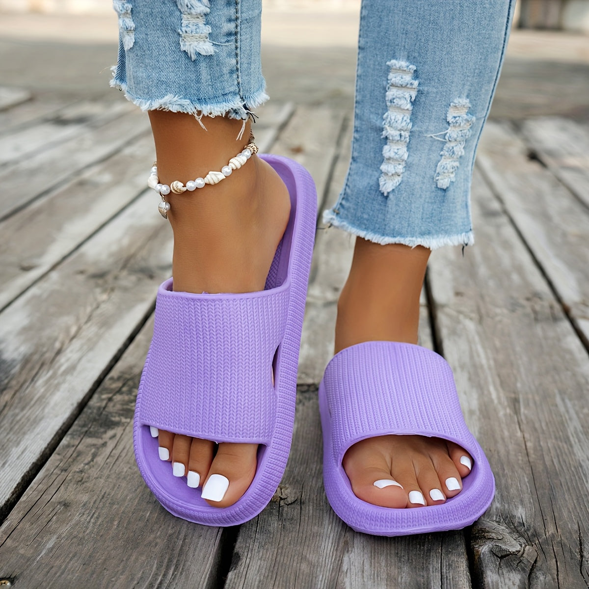 1 Pair Women'S Thick Sole Non-Slip Slide Sandals, Casual Slippers for Beach and Indoor/Outdoor Use, Comfortable All-Season EVA Shoes, Hand Washable Solid Color, Indoor Slippers