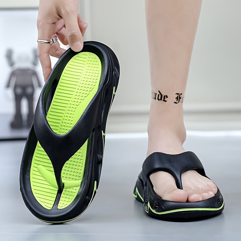 Men's and Women's fashionable color block thick bottom flip flops, comfortable, non slip, casual, durable EVA sole toe sandals suitable for Men's and Women's outdoor activities