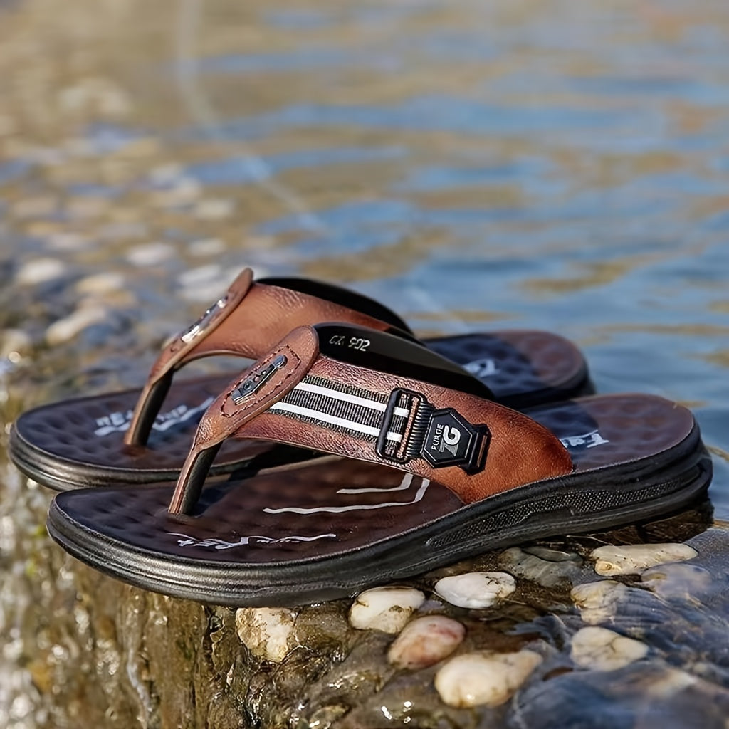 New Trendy Flip-Flops for Home Use, Lazy Slippers, Beach Shoes, Lightweight, Quick-Drying, Odor-Resistant, Wear-Resistant, Comfortable, Soft-Soled Casual Shoes for Men. Summer Outdoor Fashionable And Versatile Home And Bathroom Non-Slip Slippers, 2pcs