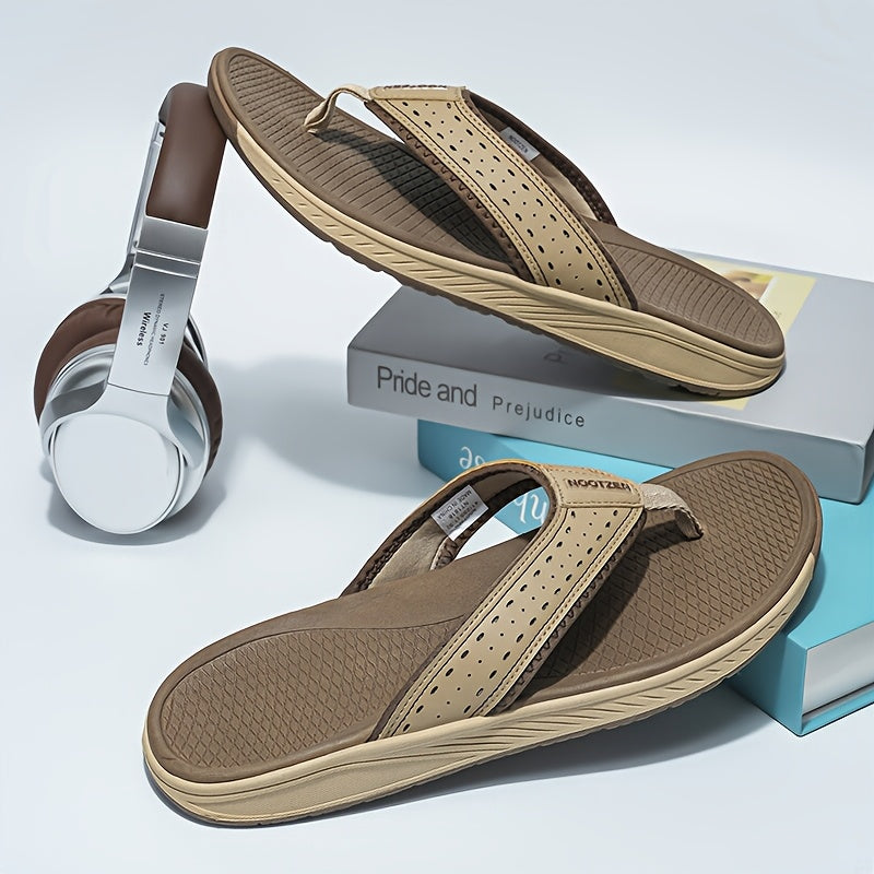 Men's Non-Slip Sport Flip Flops - Slip-On Beach Sandals with Cushioned EVA Sole, Lightweight PU Upper - All-Season Indoor/Outdoor Shoes for Gym, Travel, Casual Walking - Men's Comfortable Thong Sandals, Beach Shoes, Travel Footwear, Sleek Design,