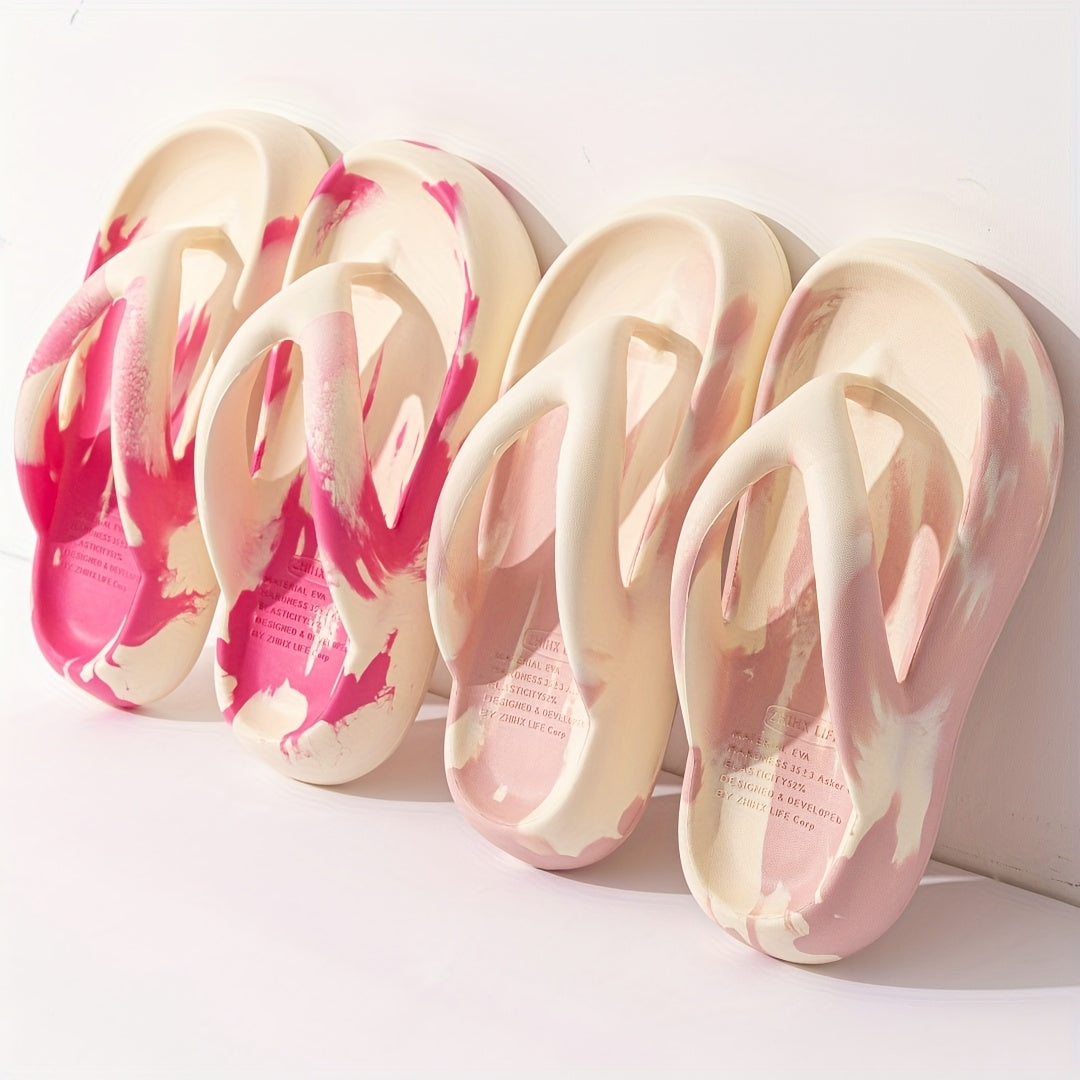 Unisex EVA Slide Sandals - Slip-On Open-Toe Beach Slippers with Pastel Pink & White Pattern, Lightweight Breathable All-Season Indoor/Outdoor Casual Slippers for Men & Women, Perfect Gift, Indoor Footwear, Vibrant Slipon, Comfortable Footwear